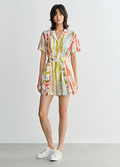 COMME MOI Lv Yan designer summer beach vacation short sleeve printed jumpsuit - SOPHIA.