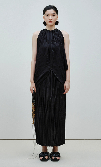 ZHUCHONGYUN  Black Jacquard Drawstring Lace-up Sleeveless Top-CHUG.