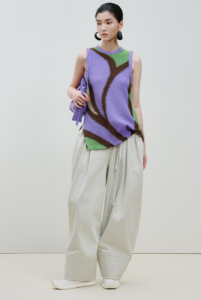 ZHUCHONGYUN Flower Draft Textured Crew Neck Vest--SUZUMIYA.