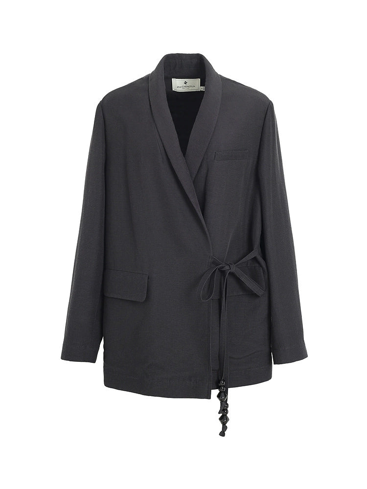 ZHUCHONGYUN black lace up blazer and midi skirt suit set-JOJO.