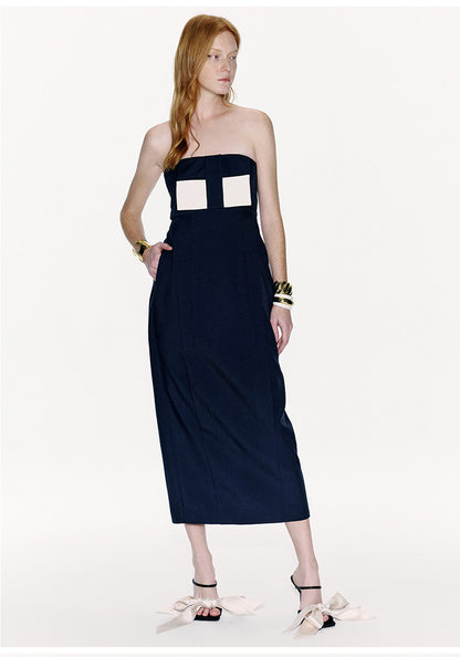 ATELIER MISS LU Spring And Summer Geometric Ribbon Waist Bandeau Dress - BEAUTY.
