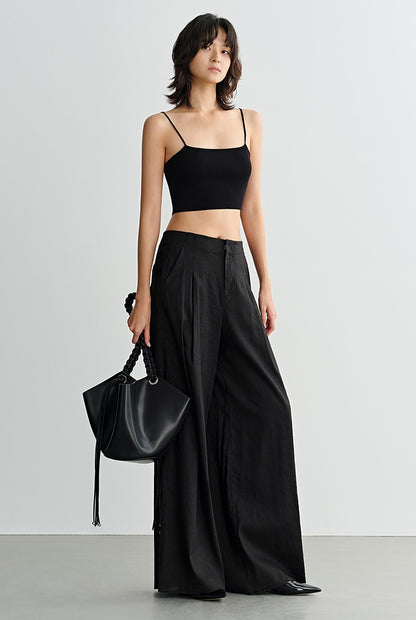 COMME MOI  Summer Waist Pressed Pleated Wide-leg Black Pants - SINS.