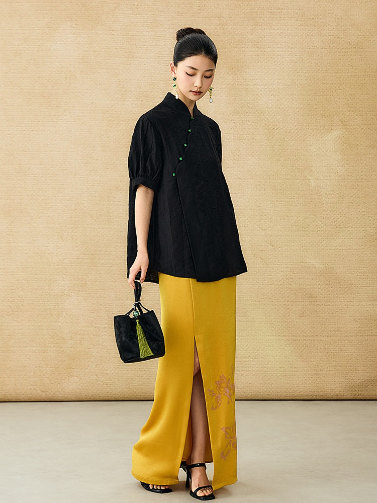 HECO Chinese style jacquard bubble summer silk cross-body top - PERFECT .