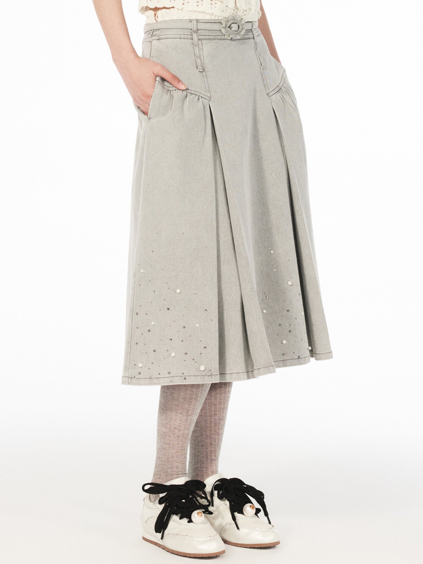 FAME beaded double waist denim maxi skirt - ANDREW