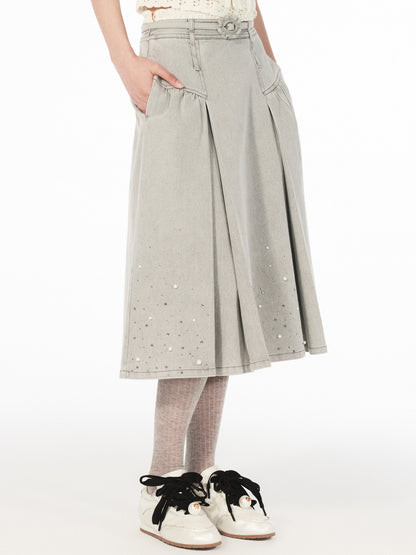FAME beaded double waist denim maxi skirt - ANDREW