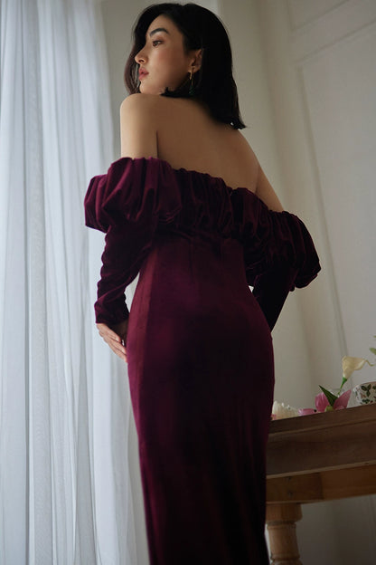 GOUDIN velvet long-sleeved evening light luxury dress-TORA.