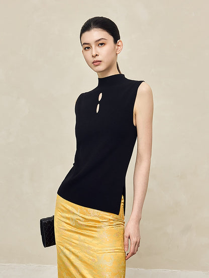 HECO Asymmetrical Wool Blend Sleeveless Mock Neckline Top- CHOOSE.