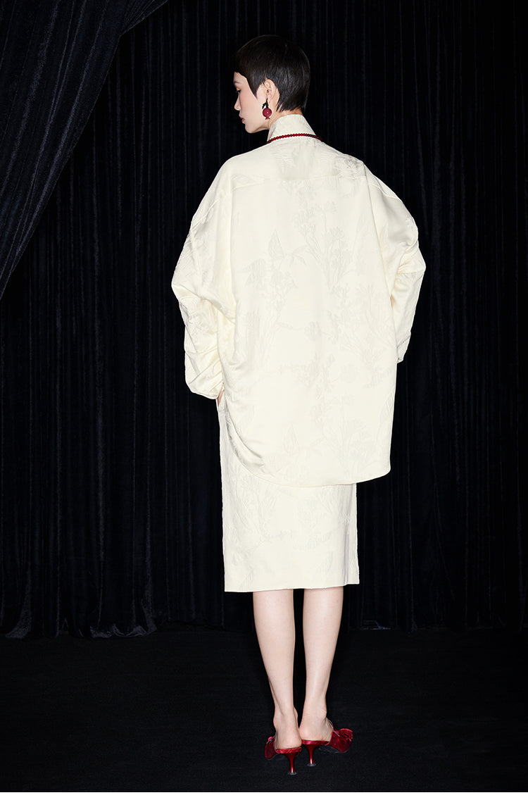 M essential Mackay designer cream collar silhouette shirt skirt - kans.