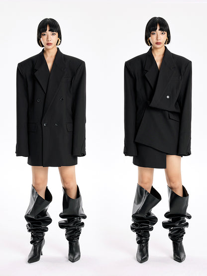 TINY IN Padded Shoulder Cuffs Folded Wide Shoulders Loose Coat-POXY