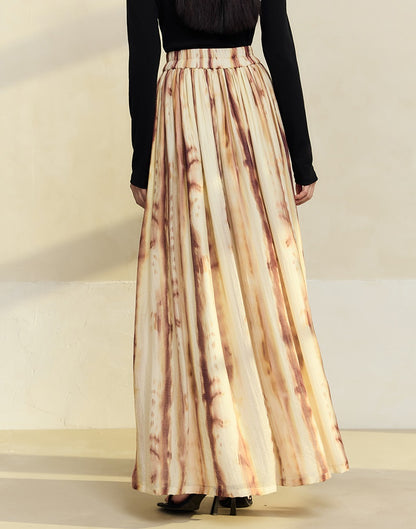 HECO tie-dye chiffon pleated long gray brown skirt women - all.