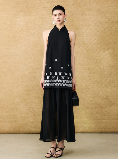 HECO Chinese butterfly sequin fake two-piece dress - CROWN.