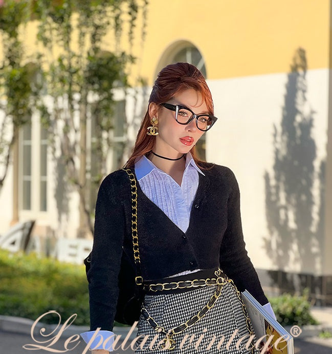 Le Palais Vintage Original Irregular Long Woolen Houndstooth Skirt - Mma.