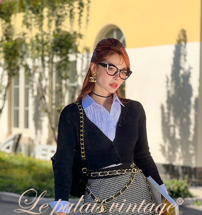 Le Palais Vintage Original Irregular Long Woolen Houndstooth Skirt - Mma.