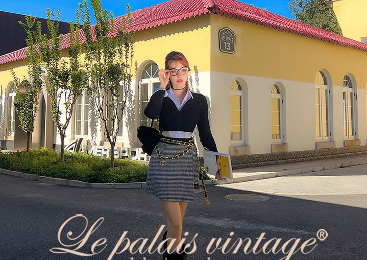 Le Palais Vintage Original Irregular Long Woolen Houndstooth Skirt - Mma.