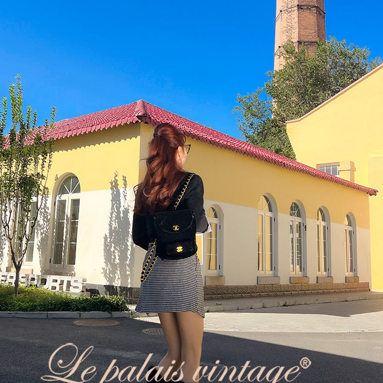 Le Palais Vintage Original Irregular Long Woolen Houndstooth Skirt - Mma.