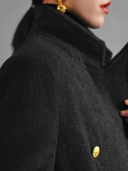 Huanzi custom 2022 new temperament black versatile retro mid-length suit tweed coat women's autumn and winter