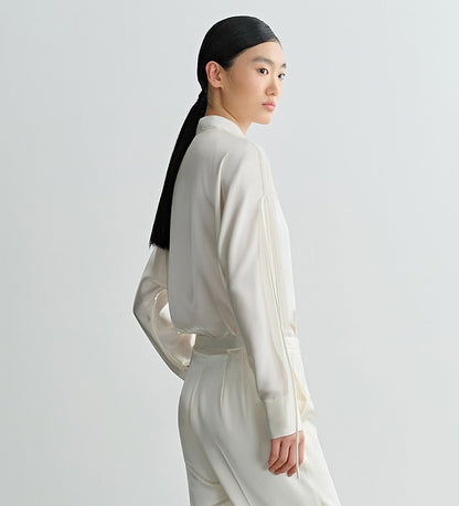 COMME MOI Lv Yan Designer Summer Women's Half Placket Gauze Strip satin  Top - REMI.