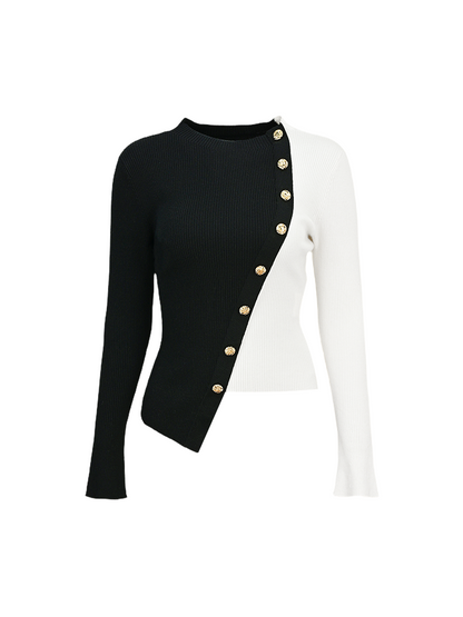 YES BY YESIR  Sheep wool dual tone crossbody knit top - STRET.