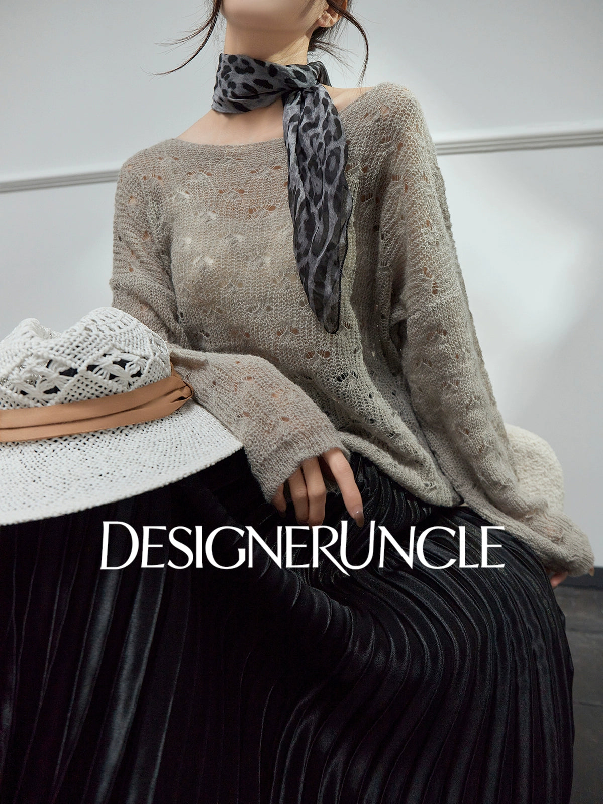 DGU| Gray Slimming Elegant Hollow Design Light Luxury Top Knitwear - Felix.