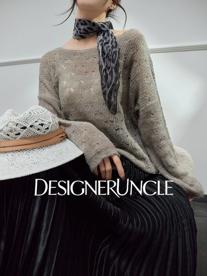 DGU| Gray Slimming Elegant Hollow Design Light Luxury Top Knitwear - Felix.