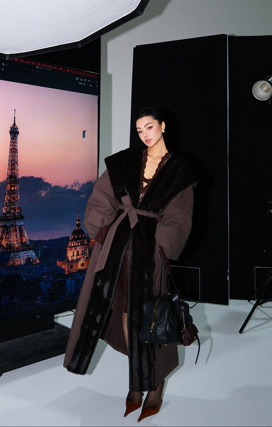 MEI SANGUAN Rust Fur Collar Large Lapel Jacket- JULIA