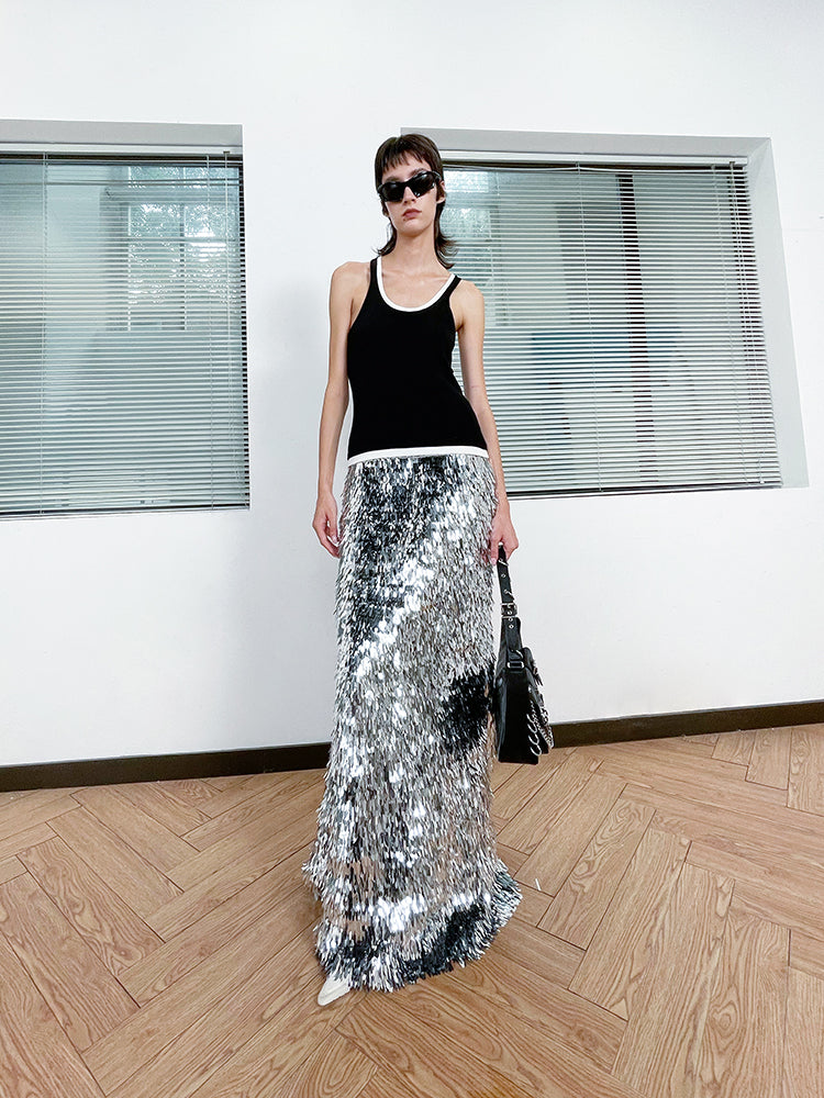 ANNAKIKI silver gray thorn sequin mermaid skirt skirt-CAROLINE