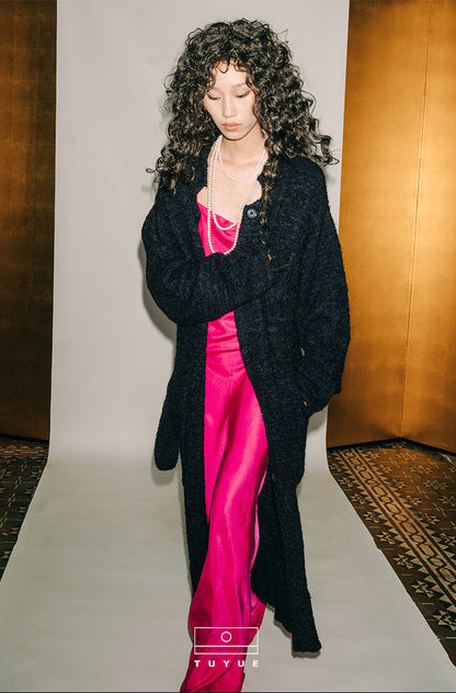 TUYUE  dragon fruit color diagonal satin slim dress - MYLEY.