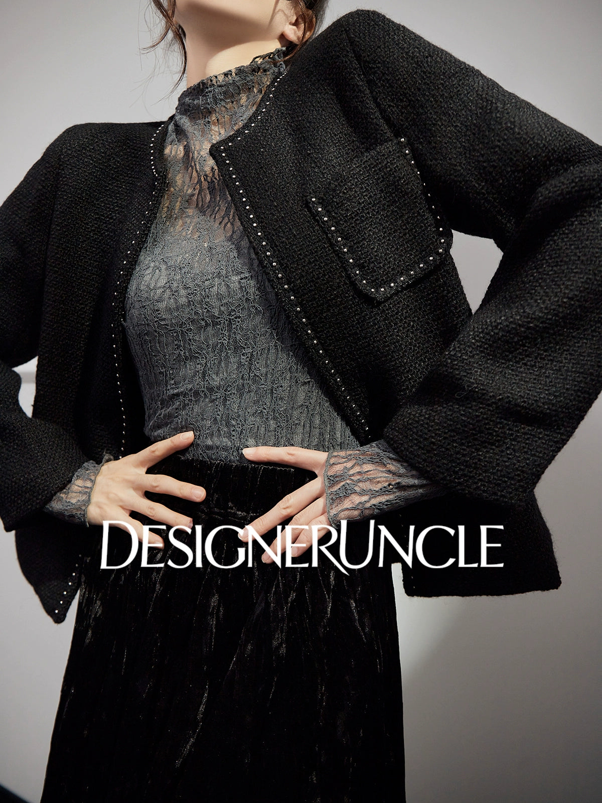 DGU "Chuji" black cropped jacket autumn small fragrance design high-end top -Alexandra.