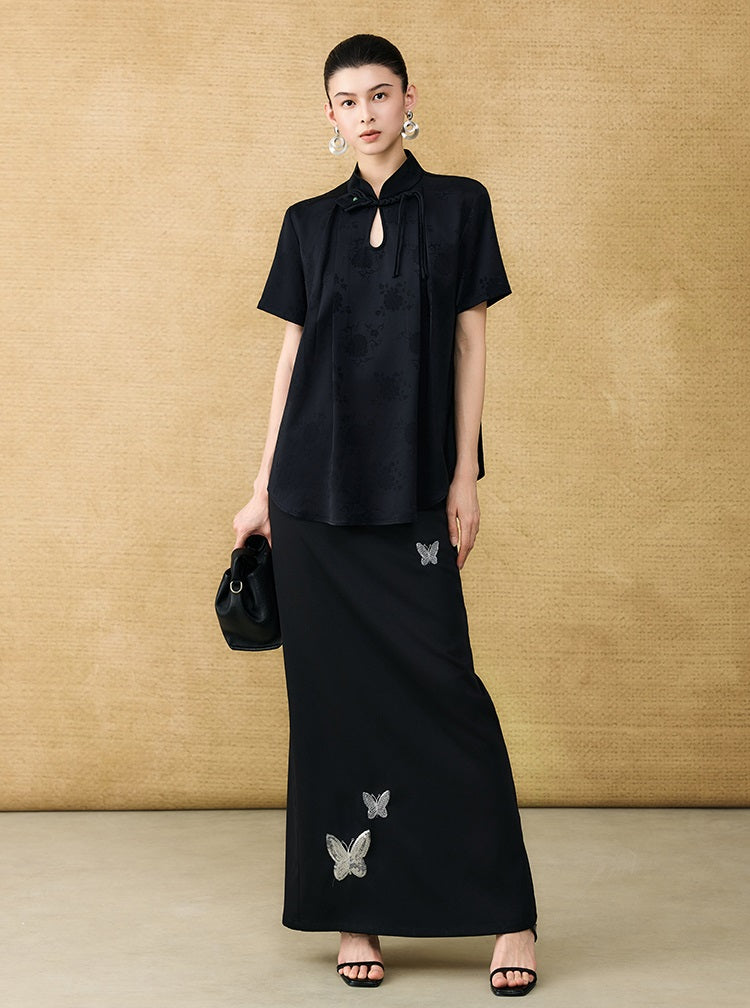 HECO Chinese butterfly bead embroidered slimming straight skirt - POLY.