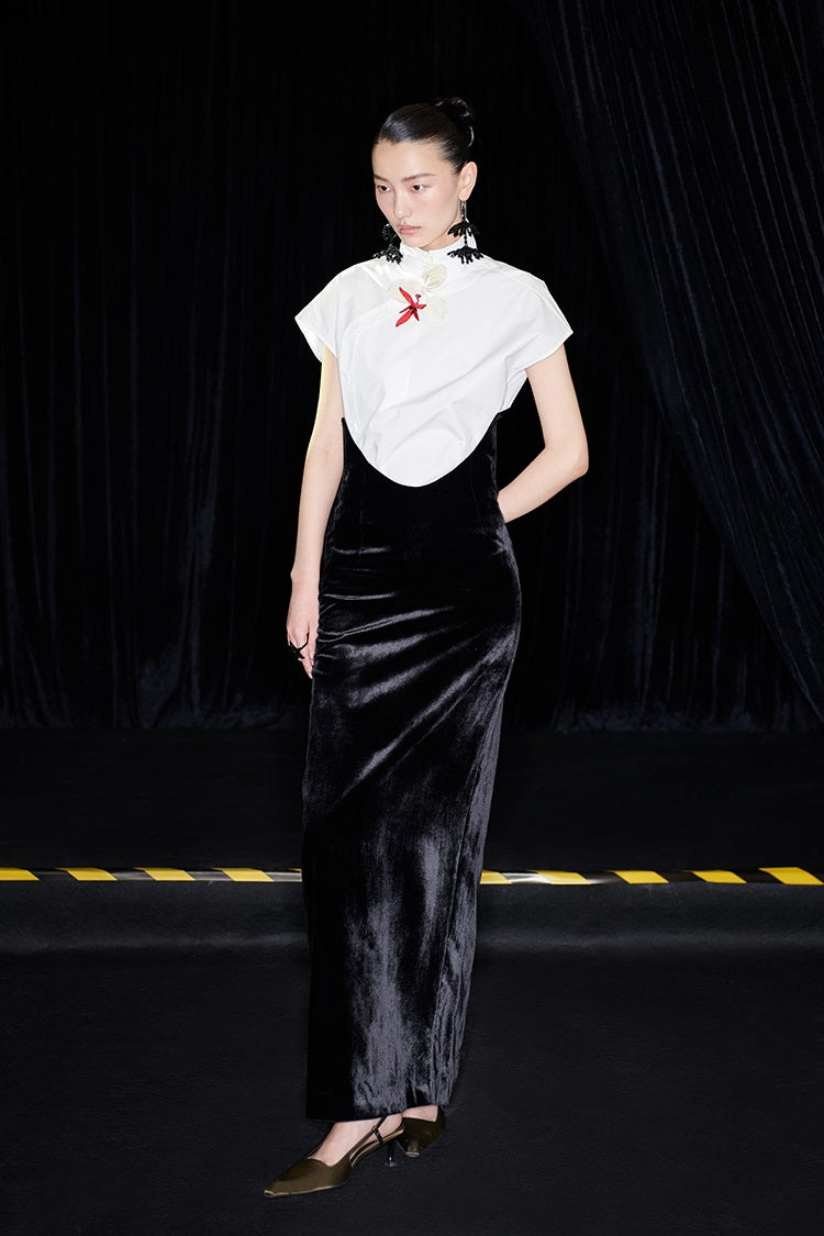 M essential Mackay designer bloom white dense cotton sleeveless stand-up collar shirt - NEON.