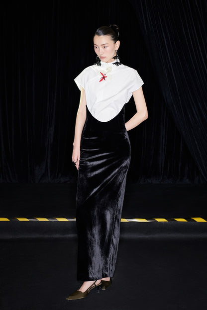 M essential Mackay designer bloom white dense cotton sleeveless stand-up collar shirt - NEON.