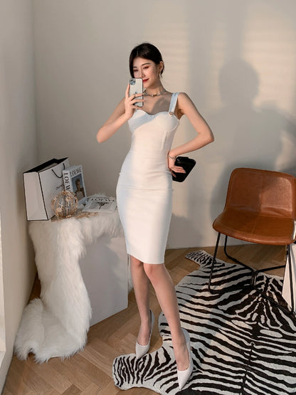 DOLLY Elegant V-Neck Sleeveless Tube Top Body Hug Midi Party Dress-KASIE