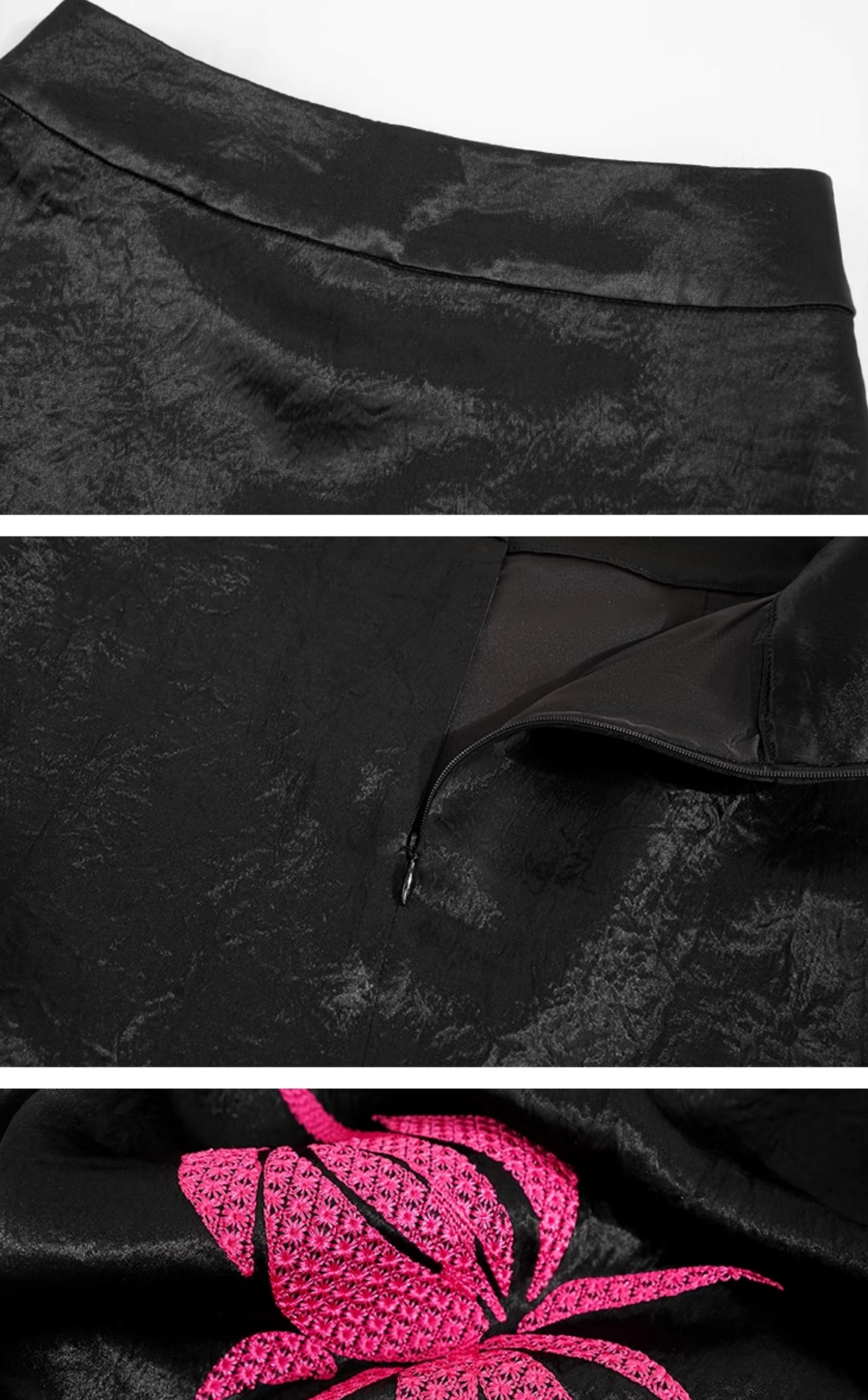 HECO 100% acetate rose embroidery texture black white skirt women - lifted.