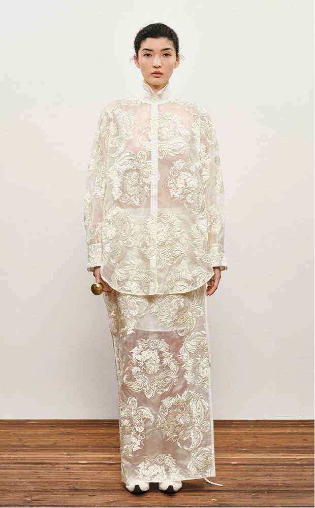 ZHUCHONGYUN mulberry silk oriental embroidery straight skirt-RINTAROU.