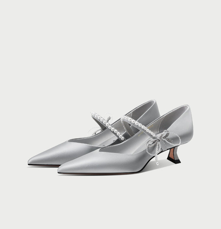 pjjuu satin pointed kitten heel pump  - LIGHT