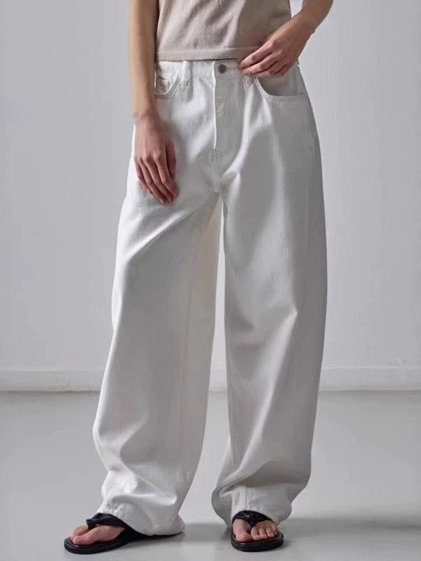 NOTHING WRITTEN facade pattern white jeans high waist commuter straight pants -LILY.