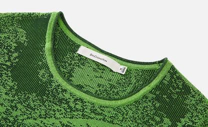 ZHUCHONGYUN Summer Green Drawstring Crew Neck Mid-Sleeve Knit Top-ARIANA.