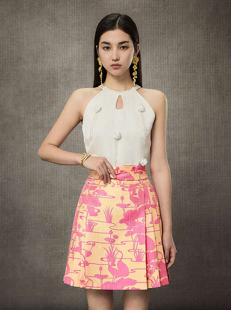 HECO Sleeveless Halterneck Handmade Rose Tassel Vest - BACK.