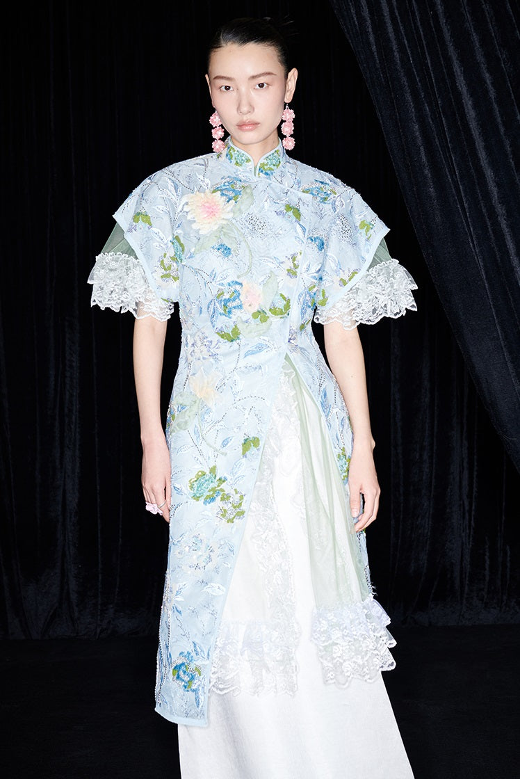 M essential Mackay designer Jiyi embroidery silk hand-dyed embroidered maxi dress - BAM.