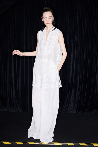 M essential Mackay designer Zen One Linen Lace Lace Sleeveless Top - KENYA.