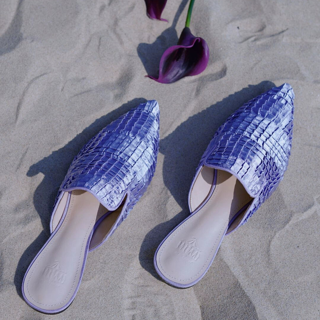 B-FEI Woven fabric pointed toe flat mules- POMI.
