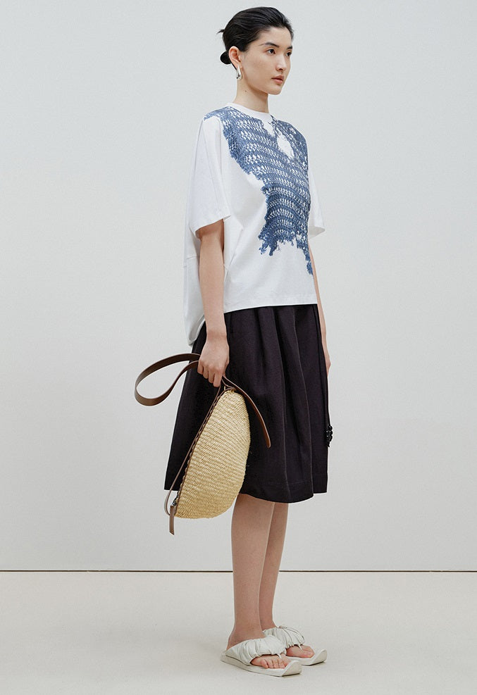 ZHUCHONGYUN woven crew neck short-sleeved T-shirt--OKUMURA.