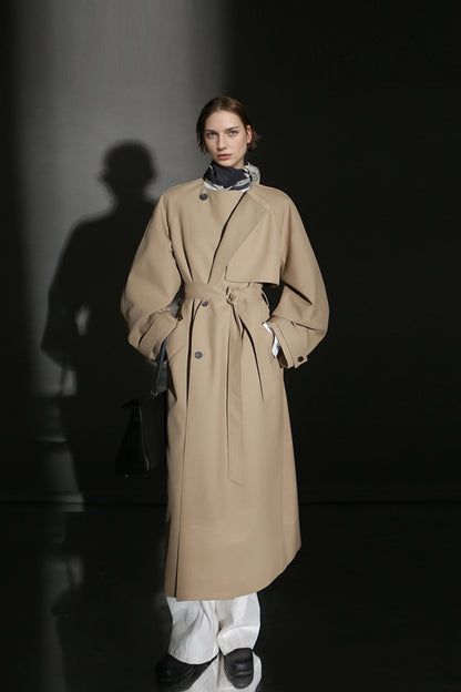 PIAOIN high-end wool relaxed round neck design old money windbreaker jacket -GINA