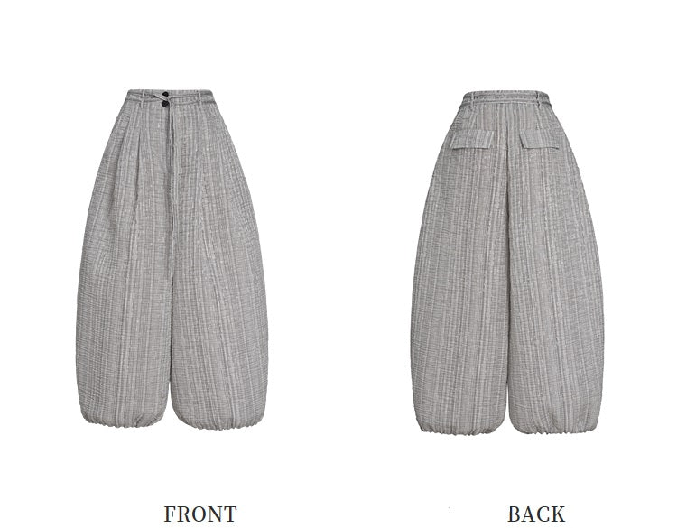 ZHUCHONGYUN Summer Silver Striped Pleated Airy Bloomer Pants--CELTY