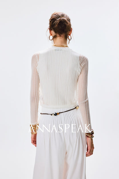 ANNASPEAK  breathable raw edge design knit vest cardigan-PORS.