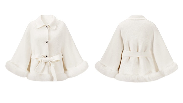 CHICHY white high-end loose reversible woolen cape coat-DOMI