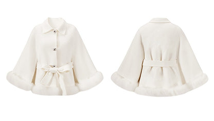 CHICHY white high-end loose reversible woolen cape coat-DOMI