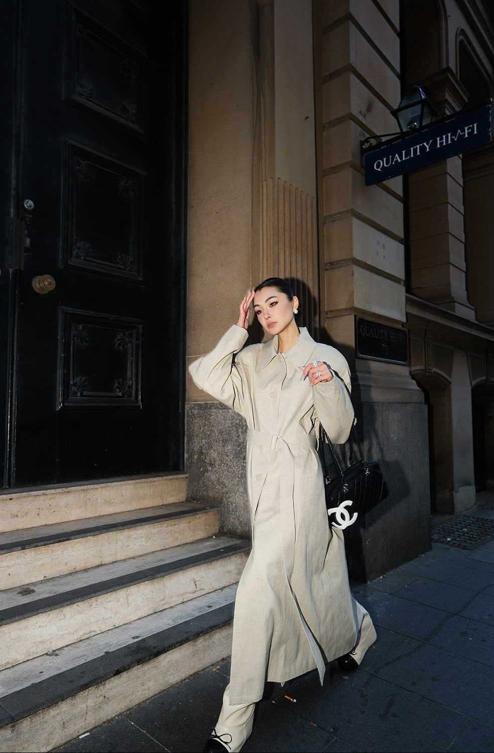 MEI SANGUAN lace-up long trench coat - ASTER