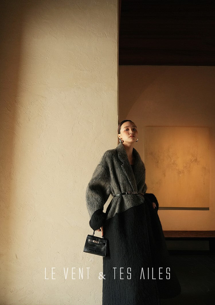 LE VENT&TES AILES French luxury fine long color-block wool coat -ALEC.