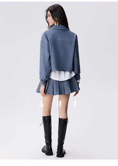 AUI  Lapel Jacket Short Jacket Pleated Skirt Two-Piece Set -  Ha-Jun